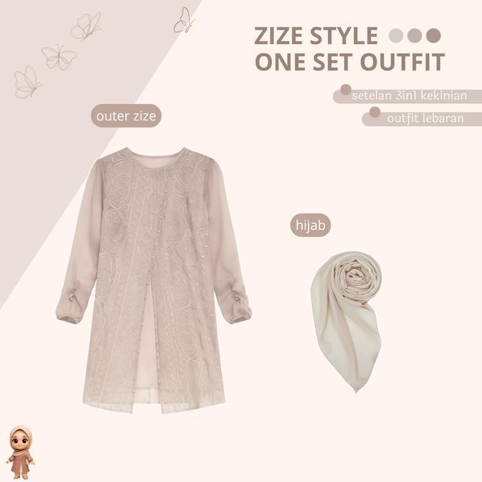 Setelan Wanita One Set Tunik Brukat + Celana Cutbray + Kerudung Outfit Style 1 Set Cewek Kece -