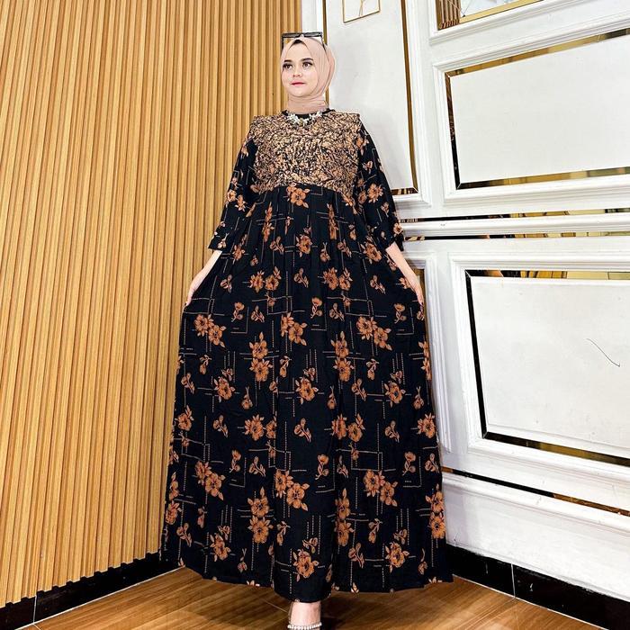 Gamis hitam cantik gamis kombinasi motif warna hitam terbaru