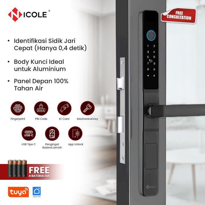 Smart Lock D01 Pintu Aluminium Kunci Pintu Digital Aplikasi Tuya Apps Fingerprint Password Android