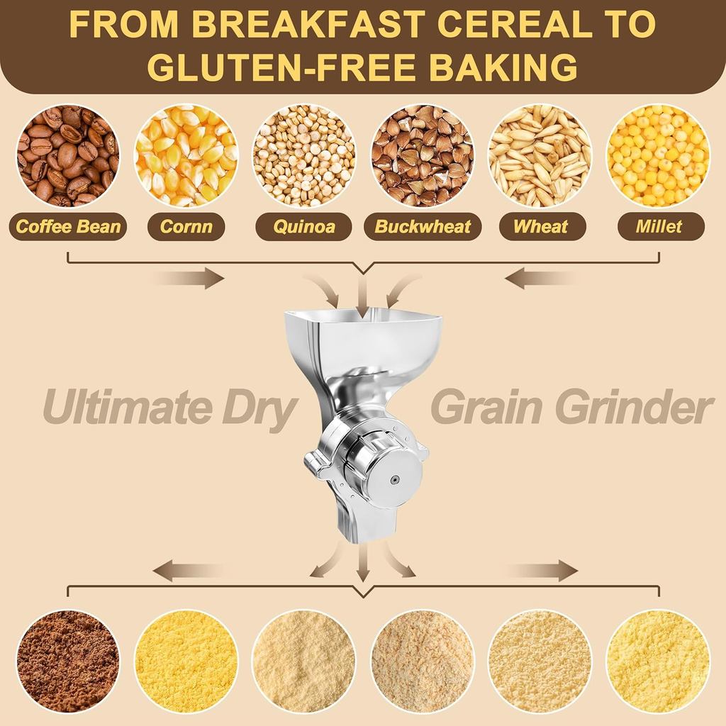 All Metal Grain Mill Attachment Fit for KitchenAid Stand Mixer, 12-Level Adjustable Flour Mill Grain