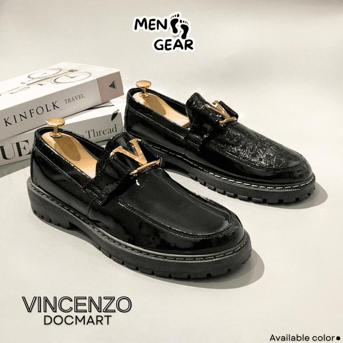 Compass - Vincenzo Sepatu Pria Sepatu Loafers Kerja Formal Cowok Docmart Hitam Fantofel Croco Glossy