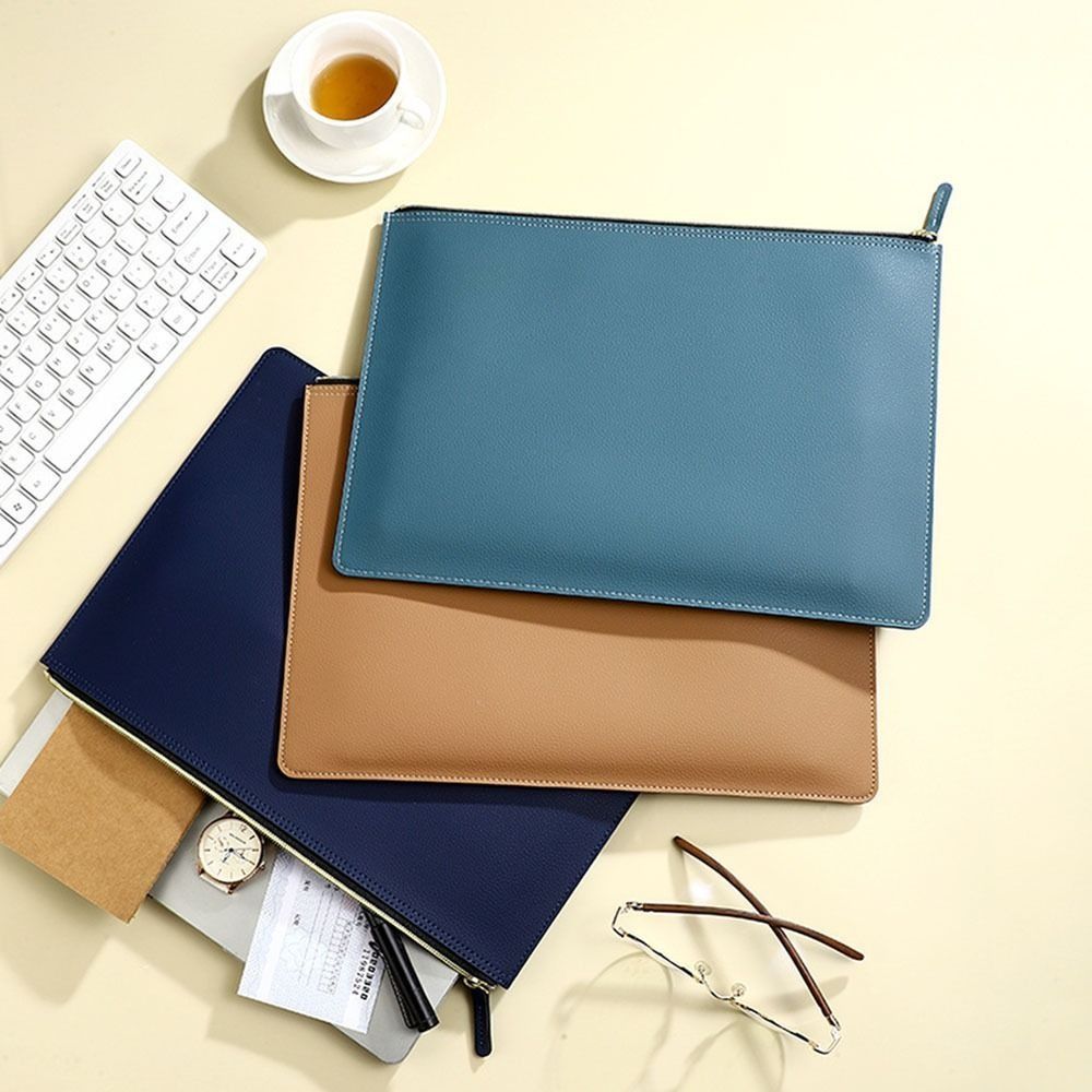 PU Leather A4 File Folder Waterproof Zipper Bag Document Bag High-grade Multiple Colors File Storage