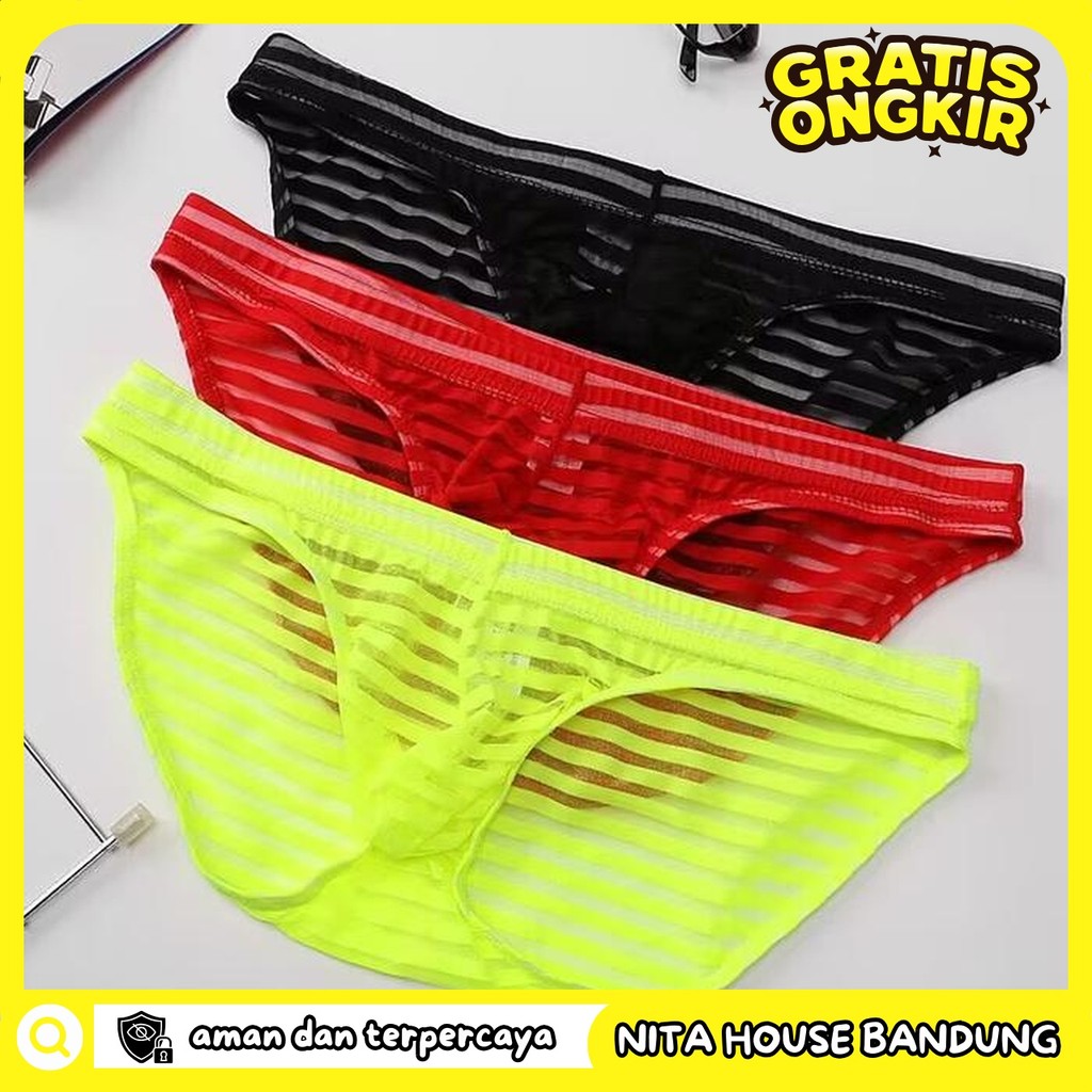 PAKAIAN DALAM PRIA TRANSPARAN CELANA DALAM GARIS BRIEF PRIVASI AMAN