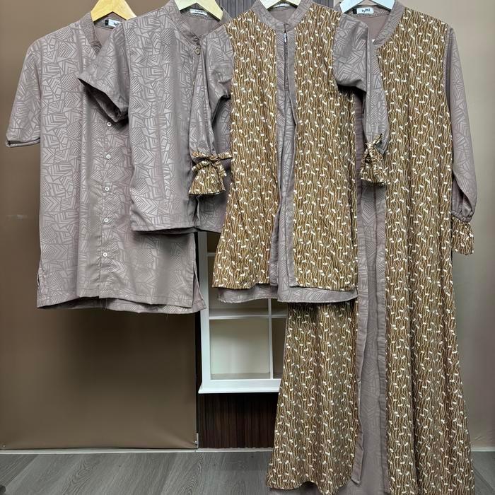 Sarimbit Humaira Set Lebaran 2026 Couple Keluarga Muslim Gamis Wanita Koko Laki-Laki Wolfis Embos