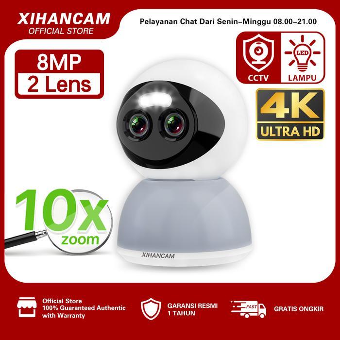 XIHANCAM Zoom 10X CCTV Lampu 8MP IP Kamera 360 CCTV Indoor 2 Lens CCTV Wifi Jarak Jauh Lewat HP