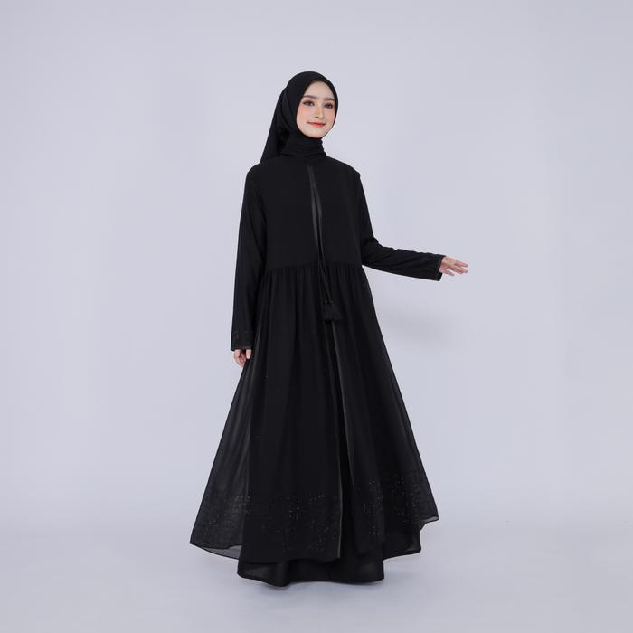 Abiyyuco Ta9060A Abaya Turki Hitam Couple Ibu Dan Anak Perempuan Baju Gamis Turkey Remaja Tanggung