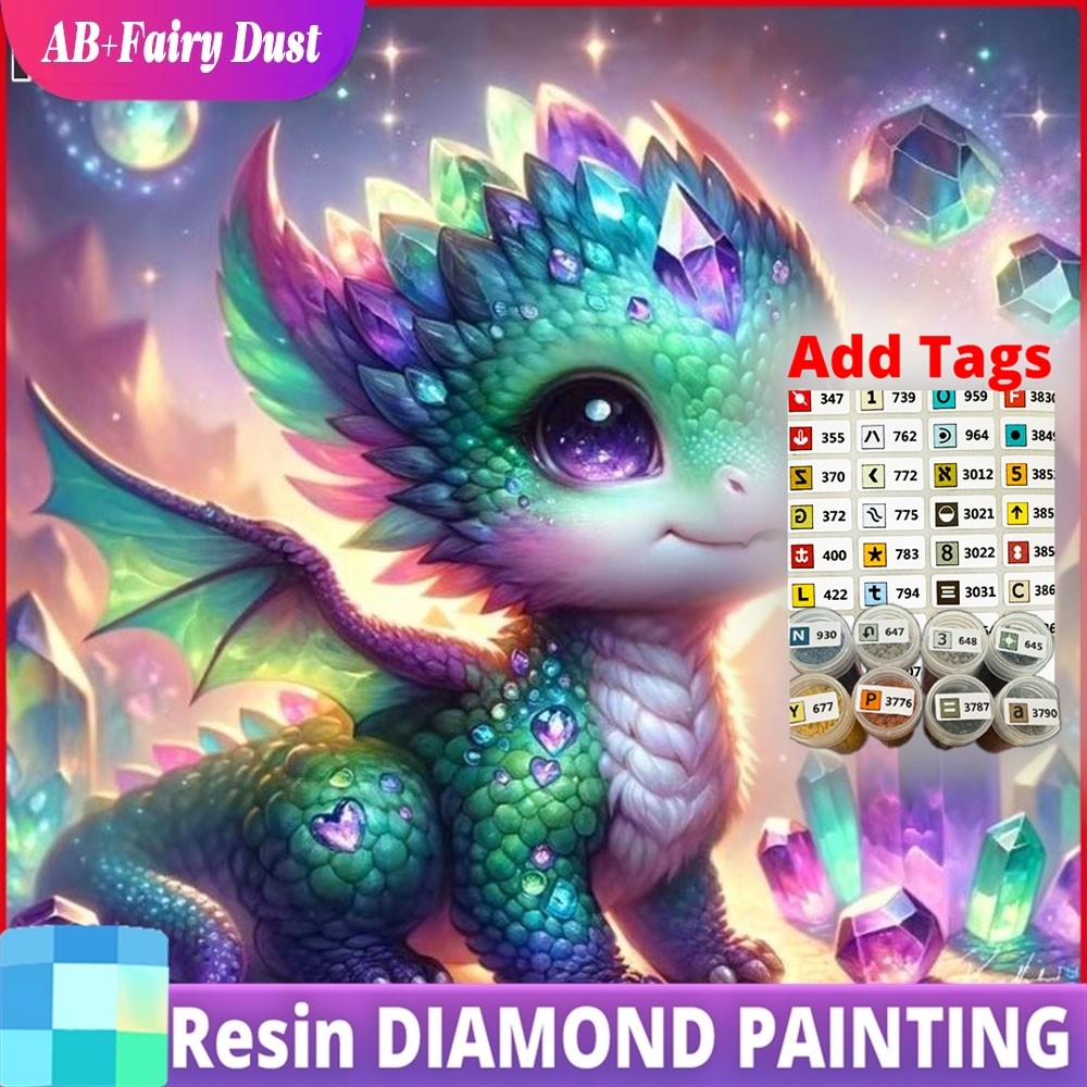 Resin AB Fairy Dust DIY Diamond Painting Dragon Diamond Mosaic Animal Complete Kit Decorative