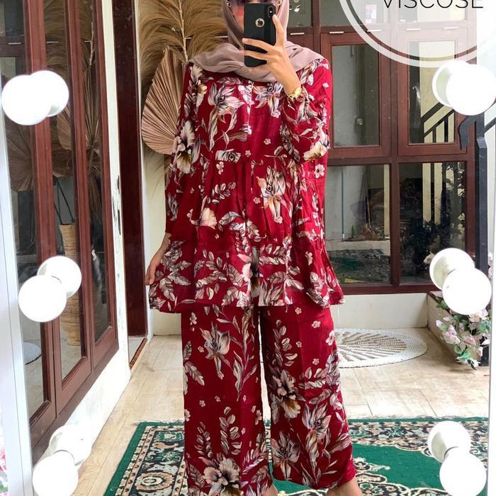 One set tunik jumbo rayon viscos, one set jumbo lengan panjang,