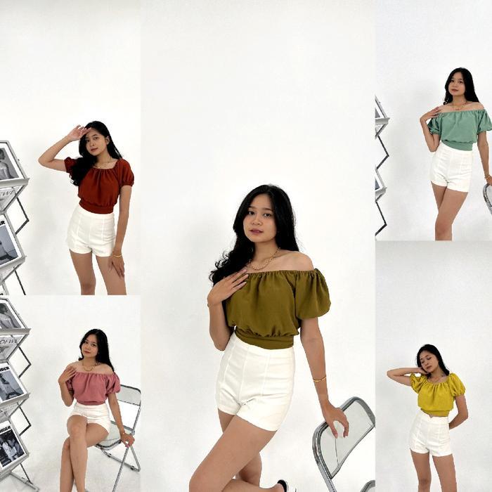 Crop Dira Airflow - atasan wanita - baju crop - baju wanita - polos - blouse Karet