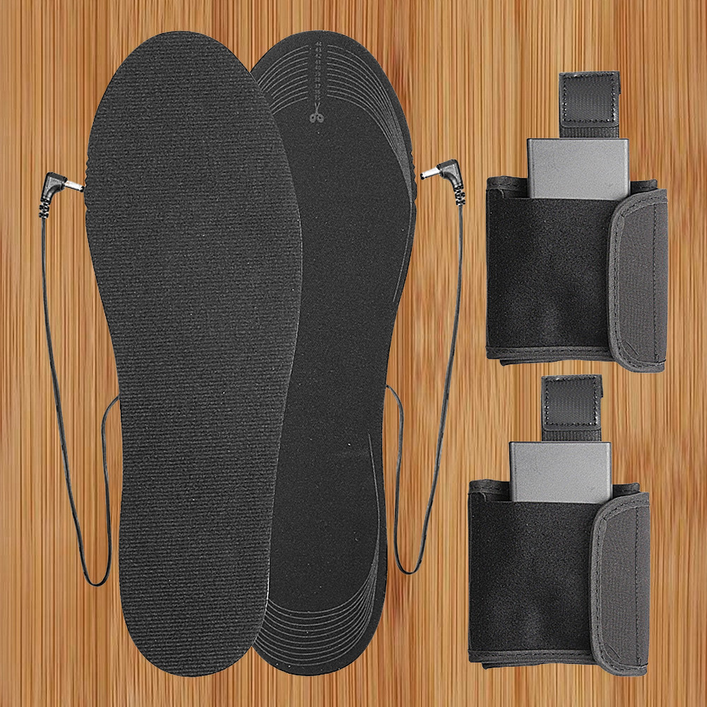 Electric Heated Insoles with Battery Box Outdoor Thermal Insoles Washable Warming Shoe Insoles for