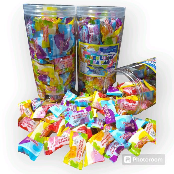 Permen Lunak Aneka Rasa Buah Isi 120 Pcs - Candy Lunak Gummy Food Toples Korea , Permen Manis Isi