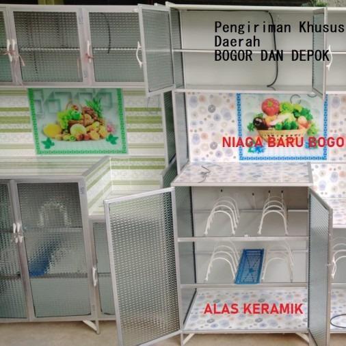 Lemari Piring Rak Piring Kaca 3 Pintu Alas Keramik MAGIC SENG BOGOR