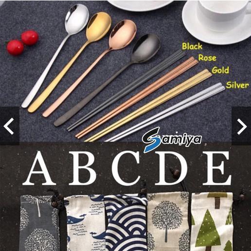 Sendok sumpit korea / sendok sumpit stainless warna rosegold gold black silver / alat makan set