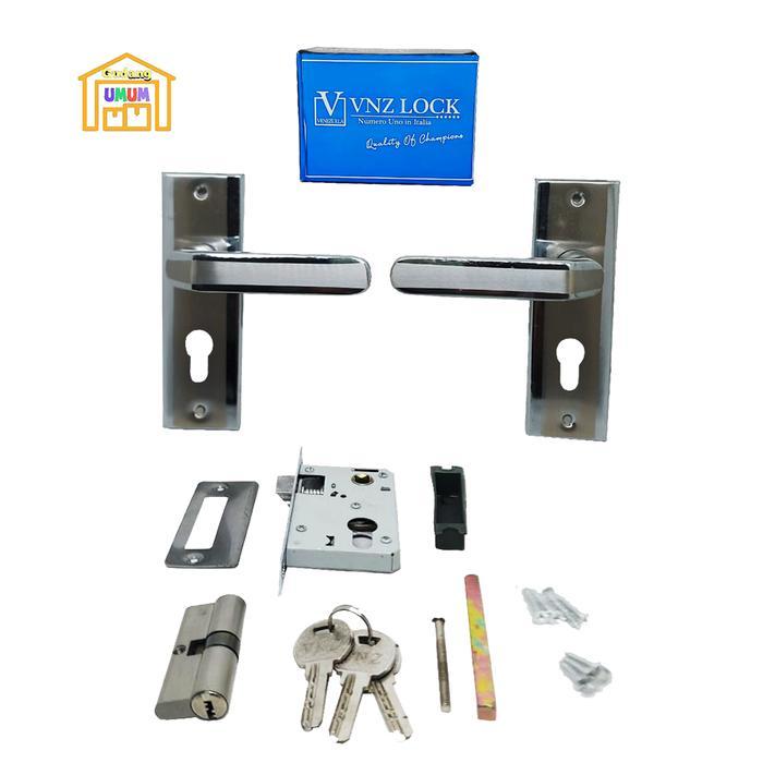 Handle Pintu VNZ Silver Kunci Pintu Kecil Full Set