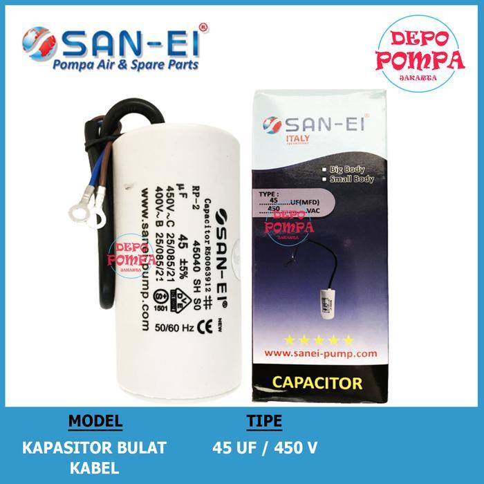 Kapasitor Bulat Kabel San Ei 45 Uf - 450 V / Kapasitor Pompa Air