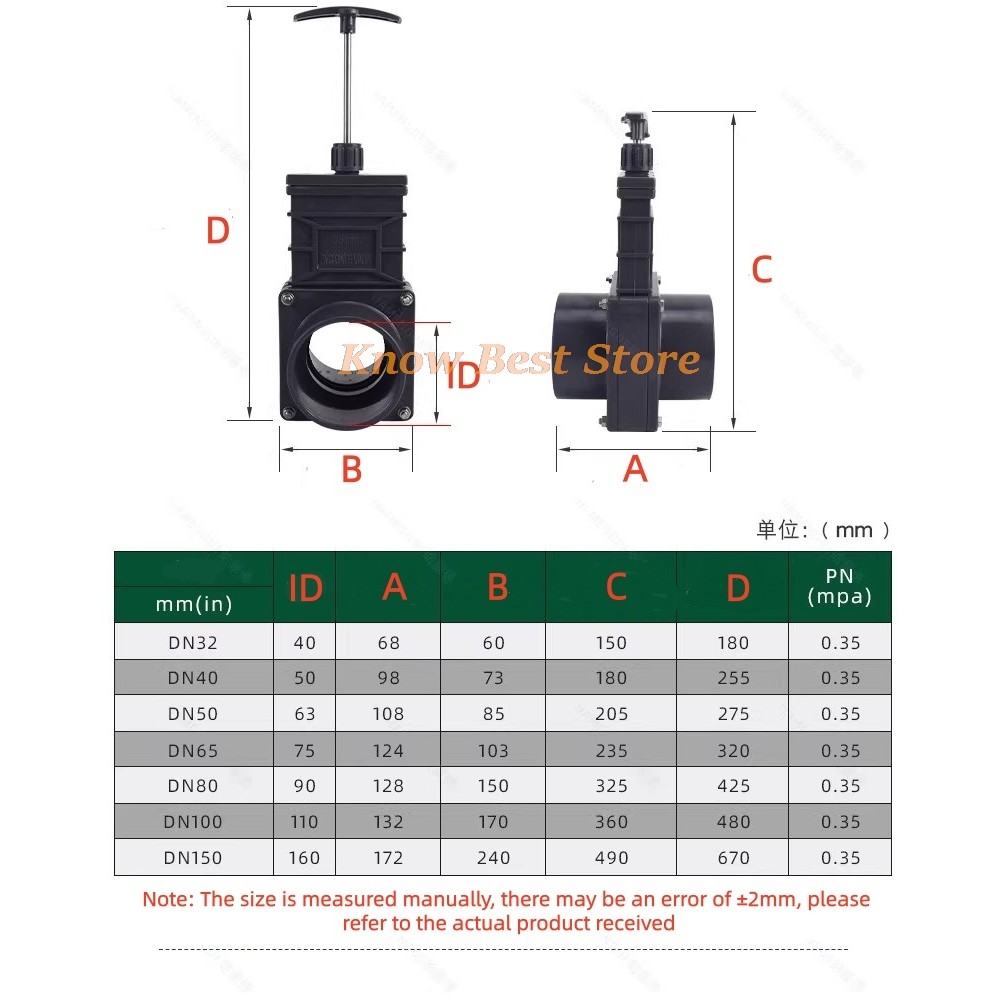 1PCS PVC Gate Valve RV TRAILER VAN Spigot Valve Assembly UPVC Waste sewer Valve