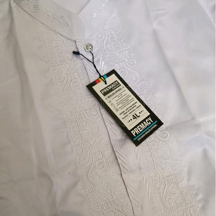 m3 Baju Koko Super Jumbo Putih Bordir Putih Lengan Panjang Satin Tebal White Muslim Pria Dingin