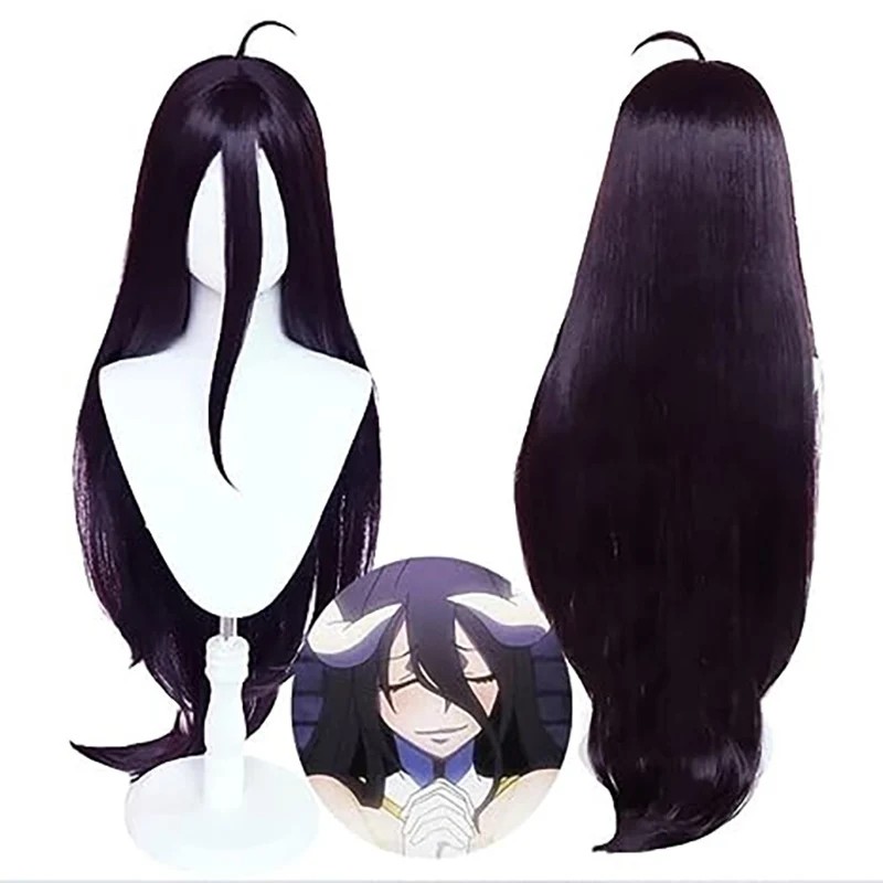 100Cm Albedo Cosplay Wig Anime Overlord Cosplay Albedo Wigs Deep Purple Black Wig Heat Resistant