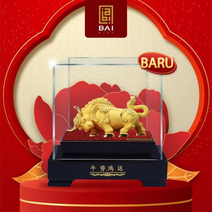 Patung Shio Kerbau Lapis Emas 24K Pajangan shio Kerbau Miniatur Kerbau