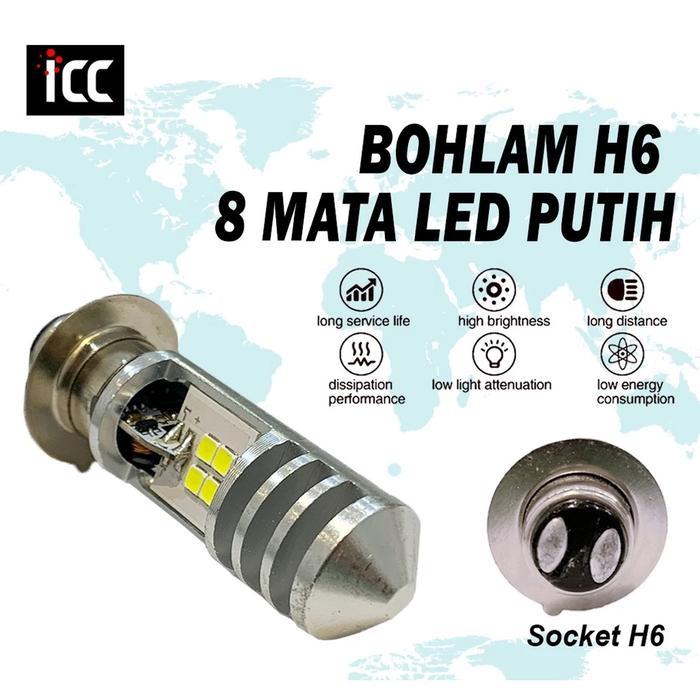"New" Bohlam LED H6 8 LED 2 Sisi Putih Modish ICC LAMPU MOTOR DEPAN LED H6 8 MATA MOTOR BEBEK MATIC