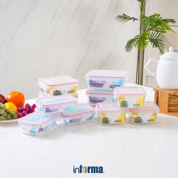 Informa Glasslock Set 10 Pcs Retro Wadah Makanan - Merah Bekal Penyimpanan Makanan Kontainer Kotak