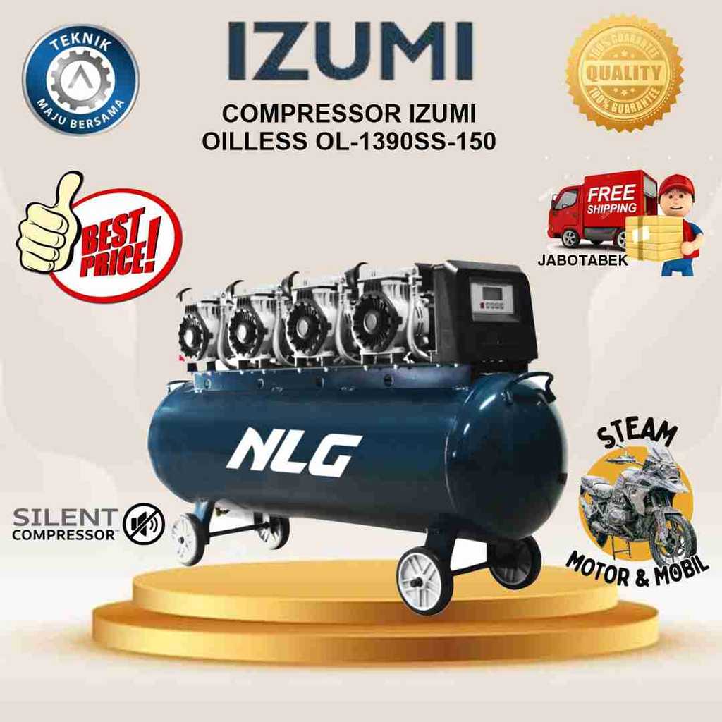 COMPRESSOR IZUMI NLG OILLESS OL-1390SS-150/ KOMPRESOR 220V/KOMPRESOR 1 PHASE KOMPRESOR STEAM MOTOR M
