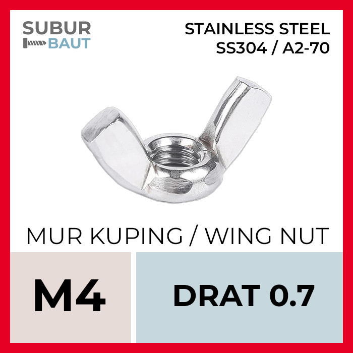 Mur Kuping Stainless M4 / Mur Kupu-Kupu M4 Grade SS304 / 304 [Stainless Steel Wing Nut]