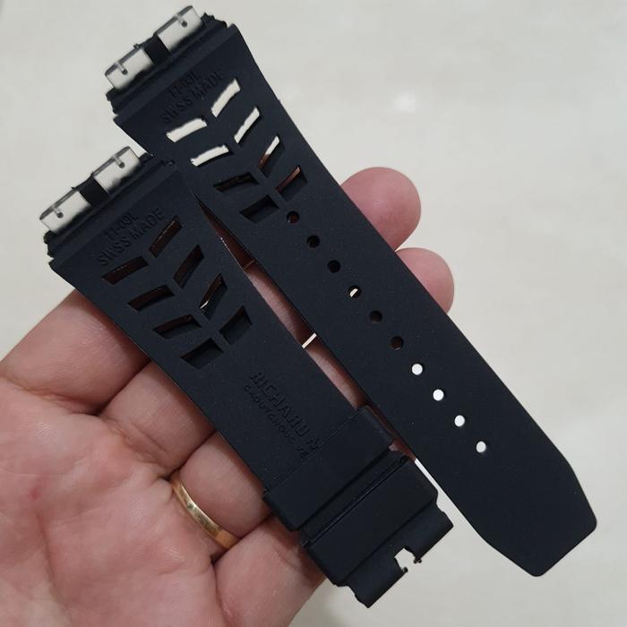 Ready Tali karet strap rubber Kanvas jam tangan RM Pria warna Hitam / Merah