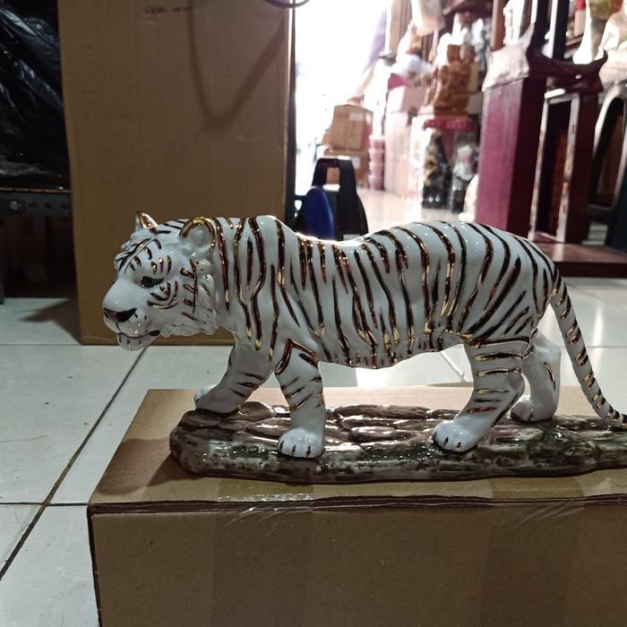 patung rupang harimau putih 28 cm keramik