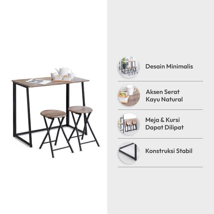 Informa Lexi Set Meja Makan Lipat 2 Bangku - Cokelat Walnut Kursi Dan Meja Taman Foldable Garden