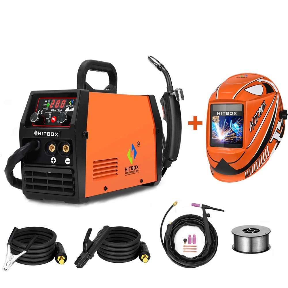 Mesin Las Semi-otomatis HITBOX 3 In 1 Tig Argon Arc Mesin Las Inverter MIG 110V 220V Tanpa Gas HBM12