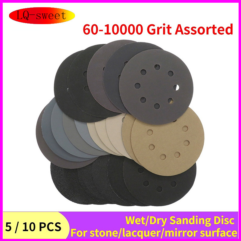 Amplas 5 Inci 125Mm 60-10000 Grit Bentuk Bulat Cakram Pengamplasan Kait Lingkaran Kertas Pengamplasa