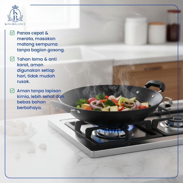 King Balance Wajan Penggorengan Anti Lengket Besi Hitam Serbaguna Wajan Besi Anti Lengket