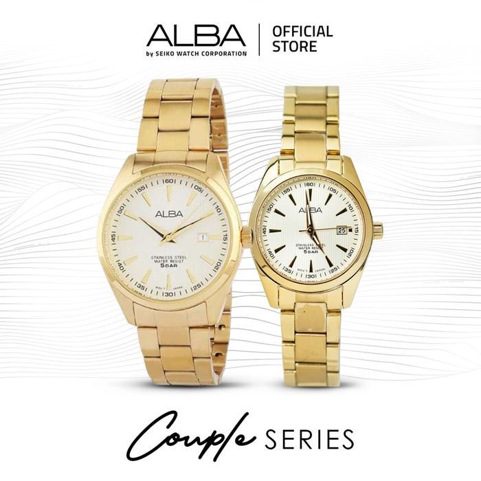 Alba Jam Tangan Couple Ag8384 & Ah7A22 Quartz Gold Watch