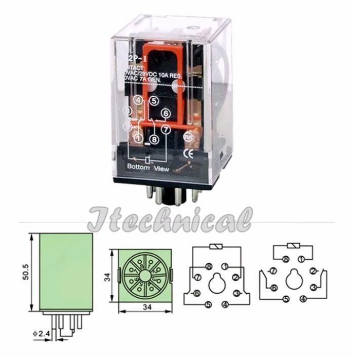 N3W RELAY MK2P OMRON 220V + Socket kaki 8p