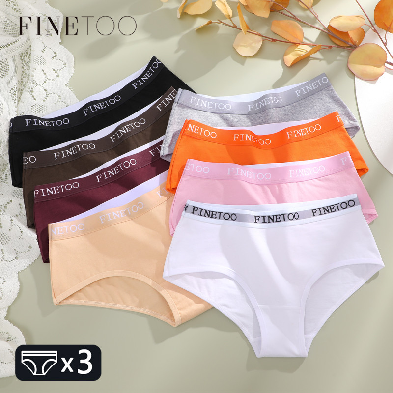 Finetoo 3Pcs Cotton Letter Belt Underwear Women'S Panties Sexy Breathable Low Waist Briefs Female