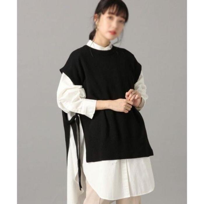 Vest Kerah Tali Samping Motif Garis Liodra Wanita Panjang Atasan Rompi Pasti Diskon