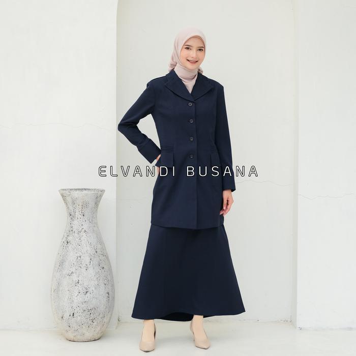 terlaris Setelan Jas Wanita Blazer Model Semi Tunik Biru Dongker Seragam Guru Baju PNS & Pemda -