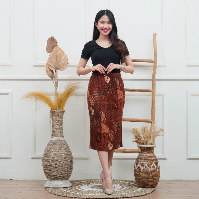 Rok Batik Plisket Pendek 7/8 Allsize Pinggang Full Karet
