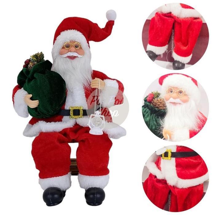 TERLARIS Patung Santa Natal 30cm Duduk Polos Figur Boneka Santaclaus Premium Sinterklas Christmas