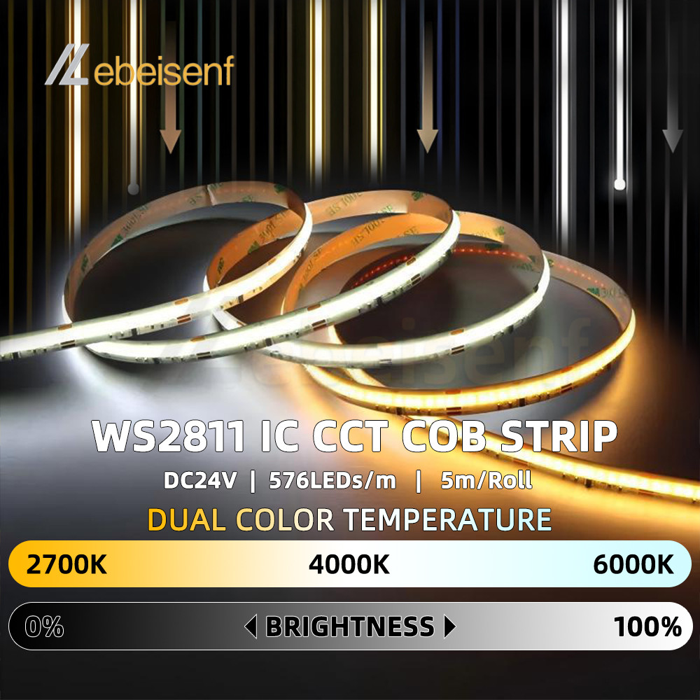 RA90 FCOB SPI CCT IC LED Light Strip WS2811 Addressable 576 LEDs 2700K to 6500K 10mm DC24V Flexible