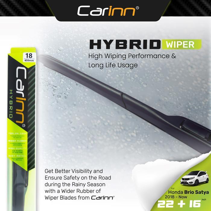 Carinn Sepasang Wiper Hybrid Kaca Depan Mobil For Honda Brio Satya 2018-Now 22 & 16 -2 Pcs Terbaik