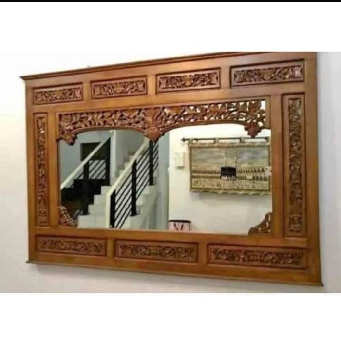 Cermin ukiran jati - kaca cermin krepyak jati