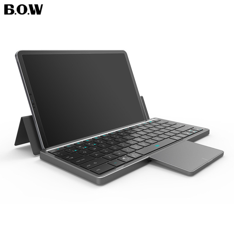Bow Bluetooth Keyboard with Big Touchpad Rechargeable Folding Wireless Keyboard for Tablet iPad