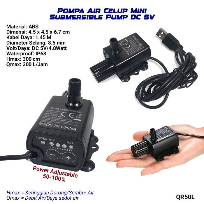 Mini Pompa Air Brushless Filter USB Submersible Aquarium 5V-12V DC