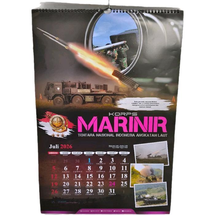 Kalender Dinding TNI Tahun 2026 Marinir Resmi Korps Marinir TNI AL Ukuran 60 x 40 cm Bahan Paper