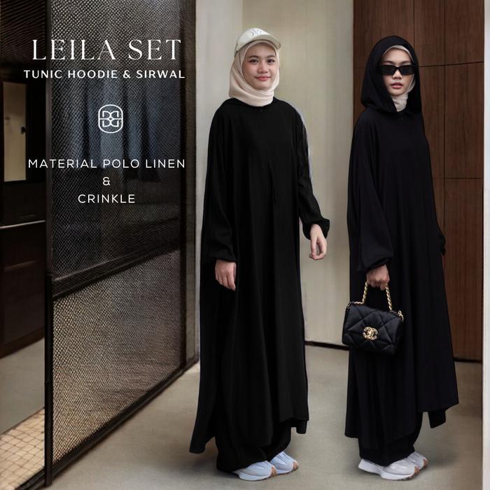 Leila Set Hoodie / sirwal tunik gamis sporty/ Leila Set Crinkle Airflow