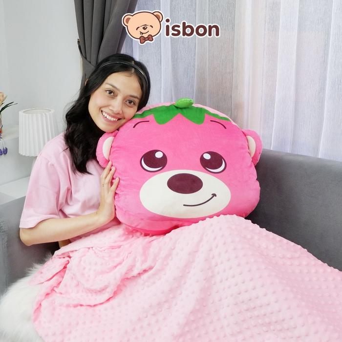 ISTANA BONEKA Bantal Selimut Beruang BERRY BEAR Karakter Buah Balmut Untuk Traveling Bahan Halus Non