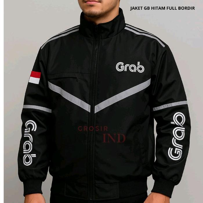 TERBARU JAKET DRIVER OJOL GRB HITAM LOGO FULL BORDIR BAHAN TASLAN ANTI AIR BERKUALITAS - JAKET