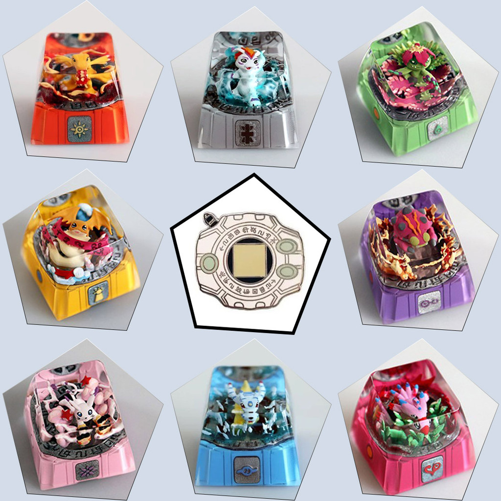 Pokemon Resin Keycaps Digital Monster Greymon Anime Customized Mechanical Keyboard Key cap